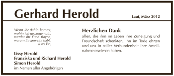 Traueranzeige von Gerhard Herold von Pegnitz-Zeitung